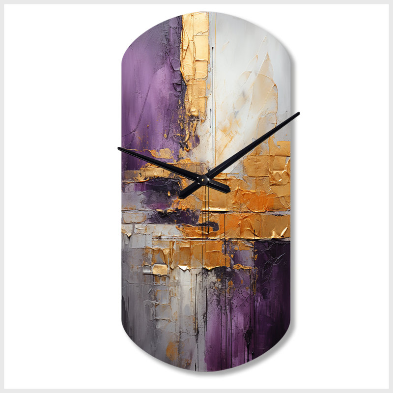Horloge murale cylindrique abstraite en or doré et fractale III, Grand