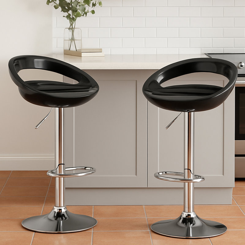 Modern Adjustable Swivel Bar Stool With Base And Hollow Back, Black
