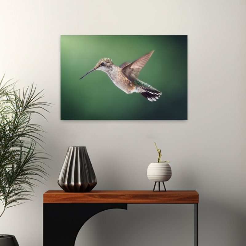 Hummingbird In Flight Colorful Contemporary Hummingbird Bird Nature Wildlife Wall Art Print by Atul Saluja - Print