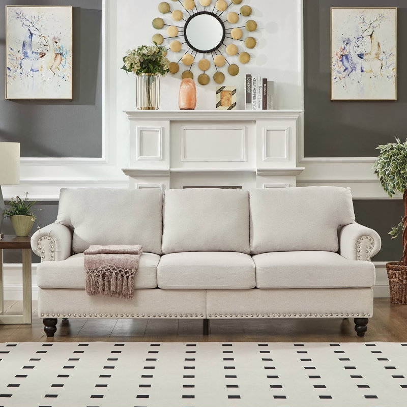 Canapé en tissu rembourré de polyester de 83 po., Beige