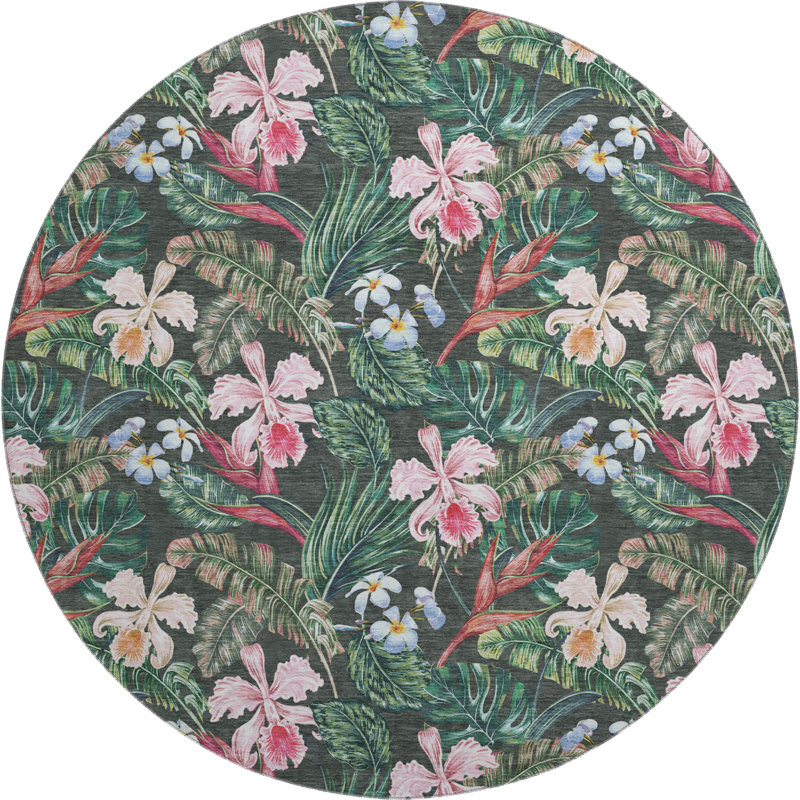 Premium Machine Washable Cerrito AMF201 Midnight Rug, Round 8'