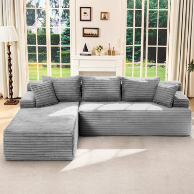 Canapé modulaire en forme de L de 108 po sans dossier, en mousse à mémoire de forme avec méridienne surdimensionnée pour le salon, gris, faisant face à la gauche