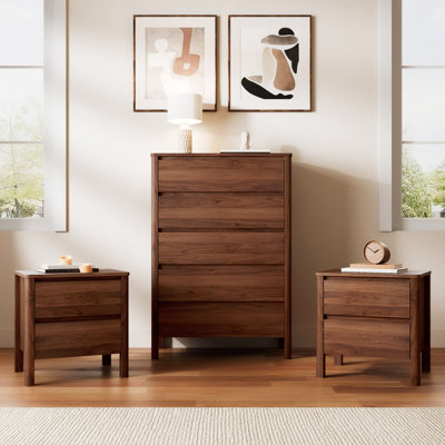3 Piece Bedroom Set (5 Drawer Dresser And Nightstand Set Of 2)