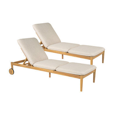 Riviera Outdoor Chaise Lounge With Wheels, Acacia Wood Frame(Set Of 2)