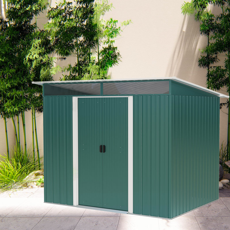 Bouzoun 22 ft. W x 16 ft. D Galvanised Steel Pent Garden Shed, Green