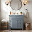 Meuble-lavabo de salle de bain moderne 30 po avec lavabo en céramique, armoire en bois d'hévéa et panneau de fibres à densité moyenne avec tiroir basculant (noir / blanc / gris / vert)-129683405