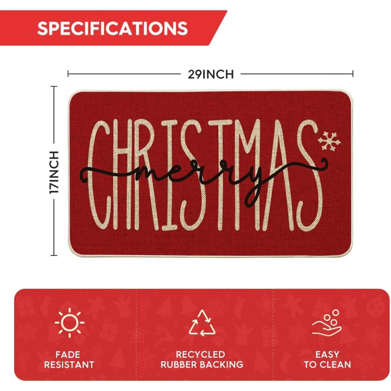 Paillasson rouge Merry Christmas, Rouge, Simple - L 29 po x l 17 po