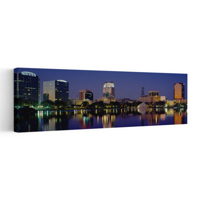 Réflexion de bâtiments dans l'eau, Orlando, Floride, États-Unis, art contemporain abstrait, art mural de la ville