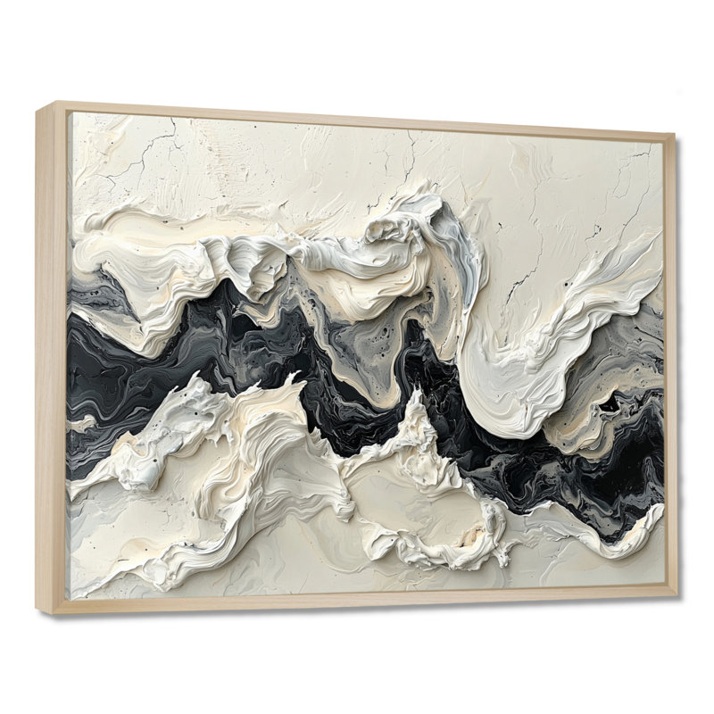 Marbre moderne, transfert de l'encre monochrome V - art mural abstrait en marbre, H 30 po x l 40 po, Cadre flottant