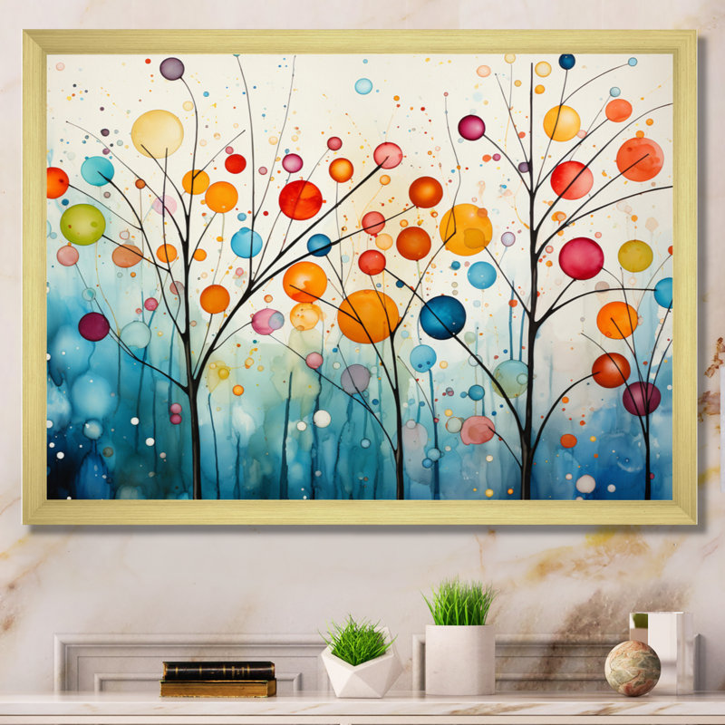Teal Mid Century Retro Reflections - Abstract Midcentury, art mural encadré, Cadre photo unique, H 34 po x l 44 po, Doré