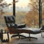 Méridienne rembourrée en cuir de polyuréthane de style Mid-Century avec repose-pieds, structure en bois massif, base en alliage d'aluminium robuste pour le bureau à domicile et le salon-1025875392-1025875401