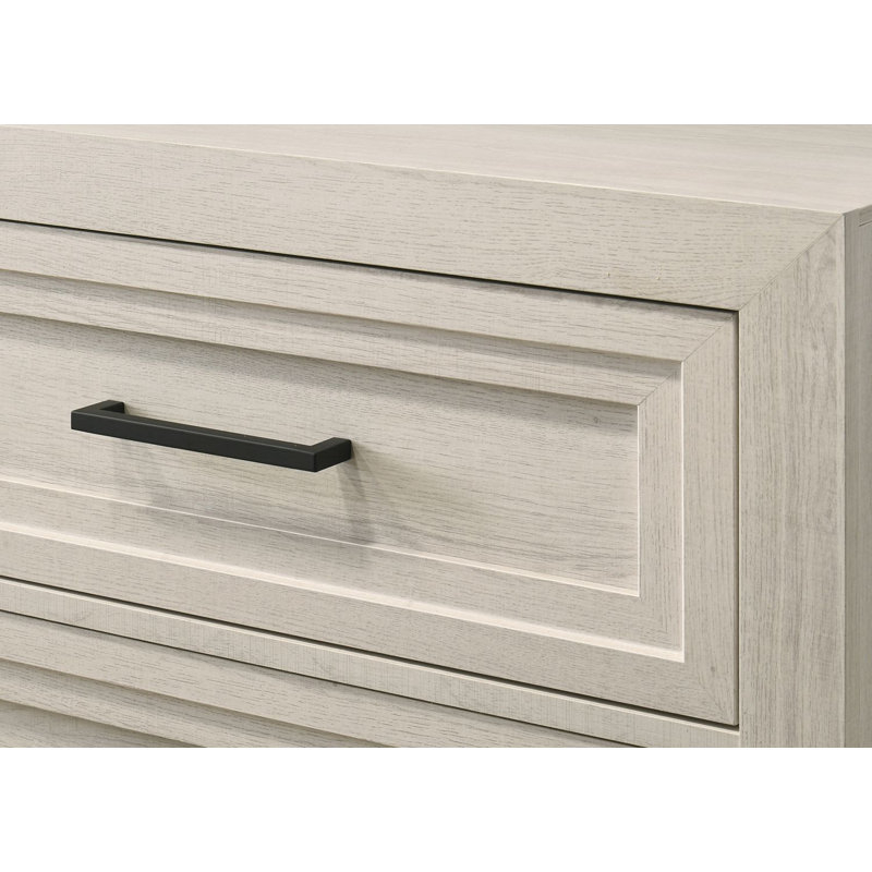 Contemporary Six Drawer Dresser with Geometric Design, Off-White Finish for Modern and Stylish Storage Solutions