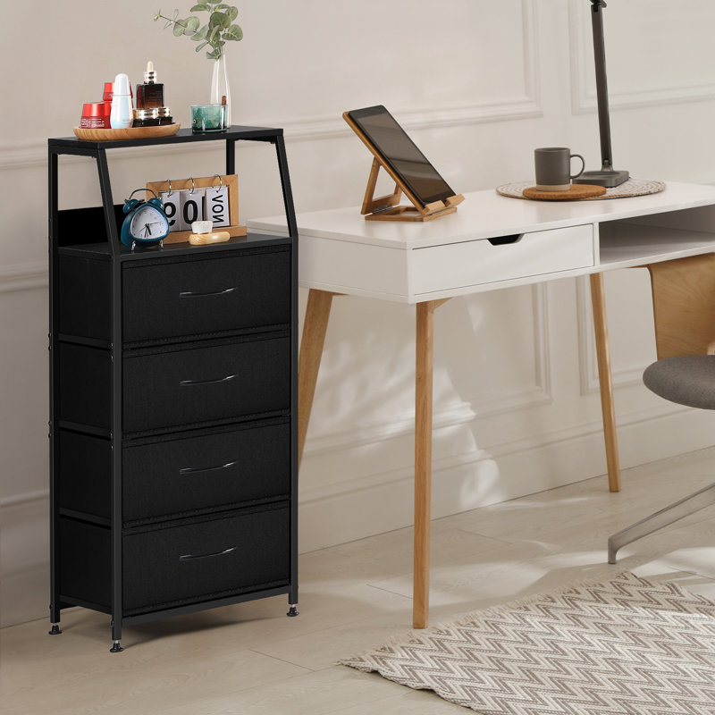 Commode 4 tiroirs avec tablette ouverte, Noir, 4
