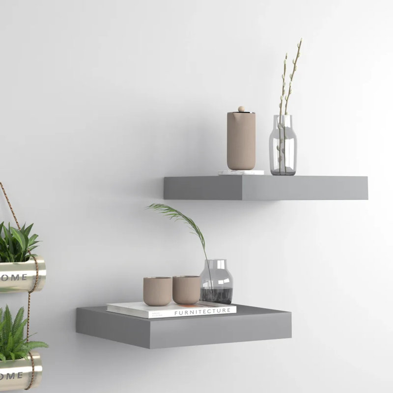 Arson 2 Piece Floating Shelf, 3.8cm H x 23.5cm W x 23cm D, Grey