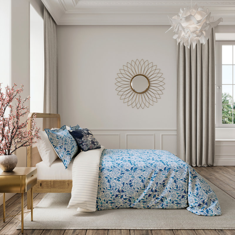 Ornamental Bloom Cotton Floral Duvet Cover Set with Pillowcases Included, Super King Duvet Cover + 2 Pillowcases