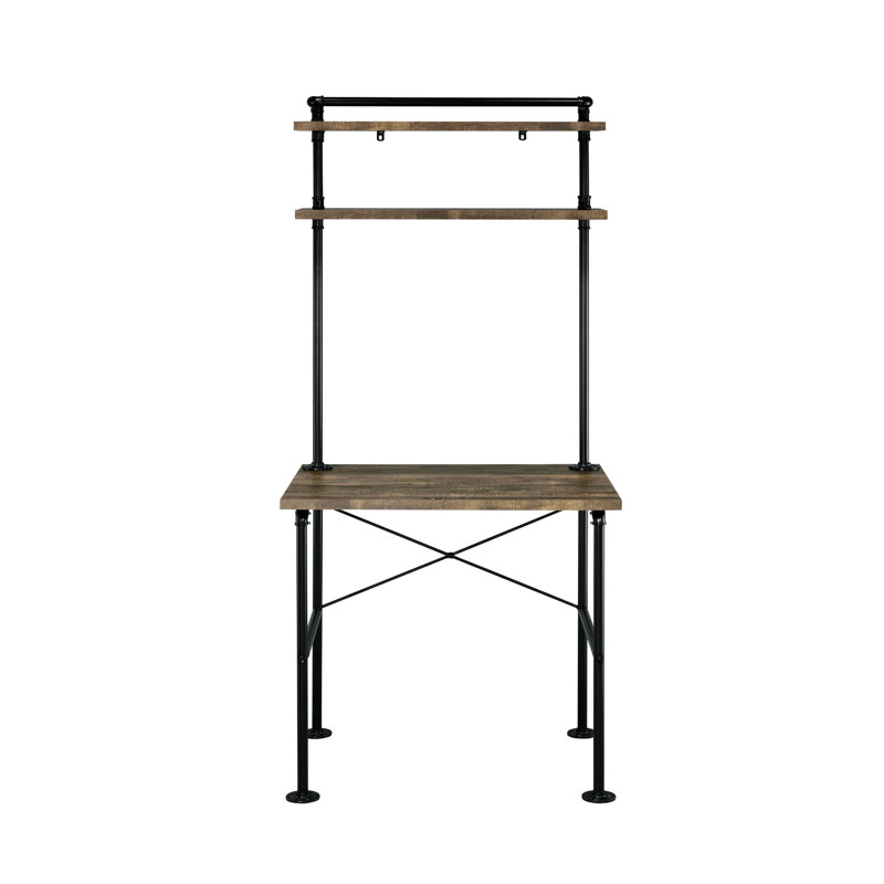 2-shelf Desk For Working With Rectangular Shape And Rustic Finish Metal Details 2 Shelf