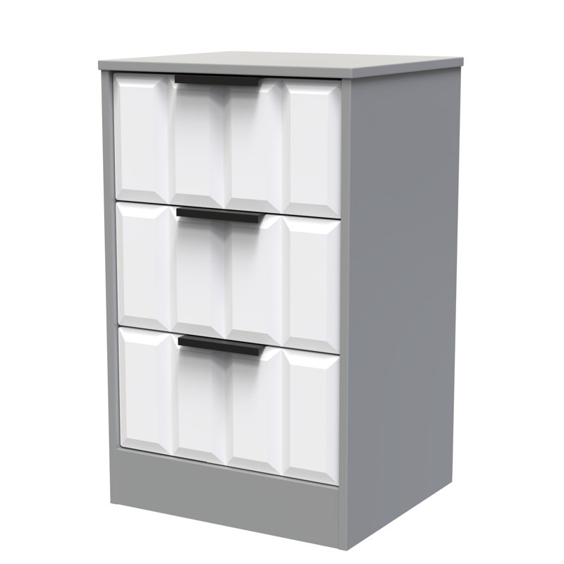 Doss 45cm W Manufactured Wood Bedside Table, White Matt/Dusk Grey