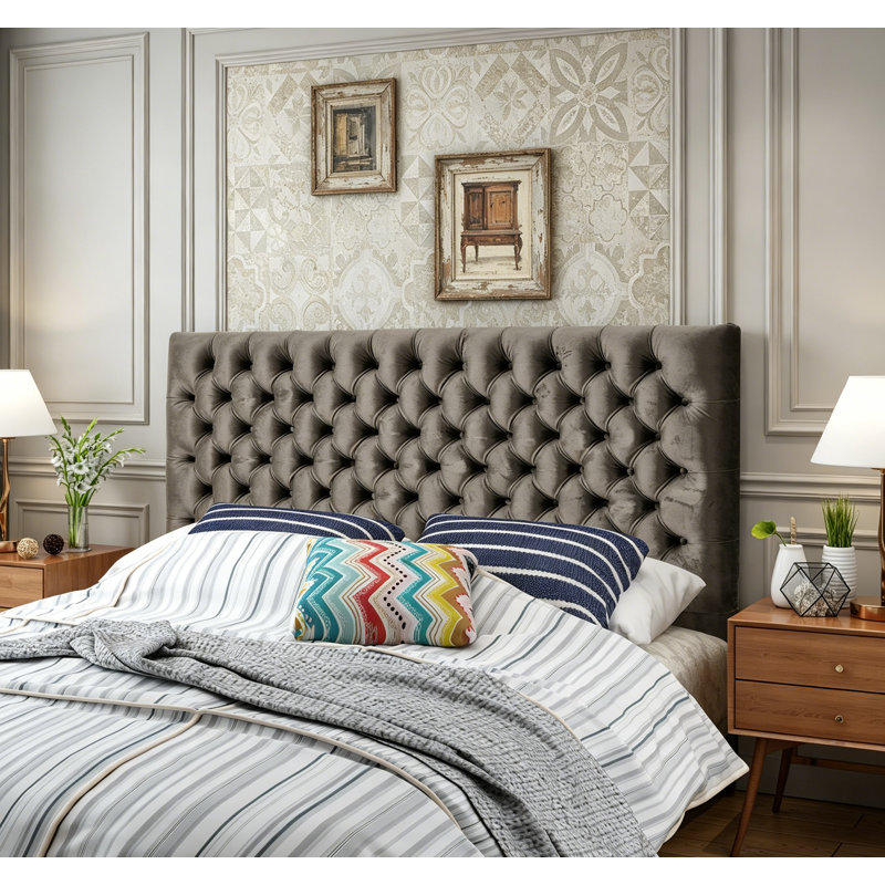 Tête de lit tapissier grand capitonnée avec boutons modernes, tête de lit réglable en bois massif avec pieds en métal robustes pour la chambre à coucher