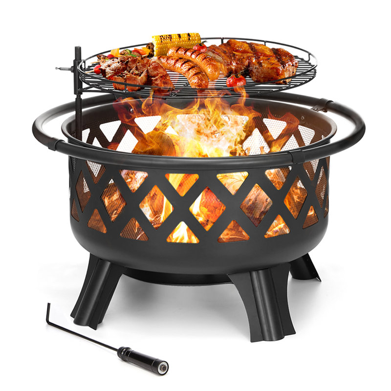Foyer d'extérieur en acier avec couvercle Glendoris H 17 po x l 30 po