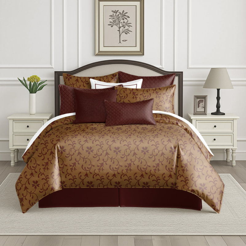 Ensemble de housse de couette à grenat Cadence pour grand lit, Housse de couette grand + 2 grandes taies décorat