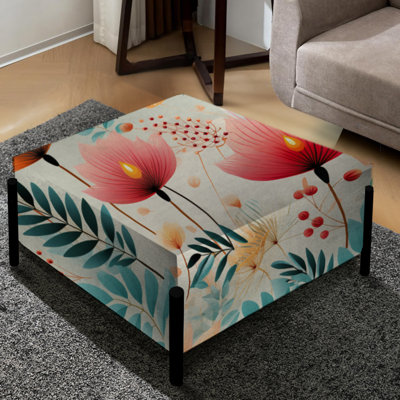 Très doux motif tropical vert et rose - Grand repose-pieds carré botanique
