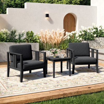 Junco Teak Outdoor Two-Person Patio Set With Cushions And Side Table