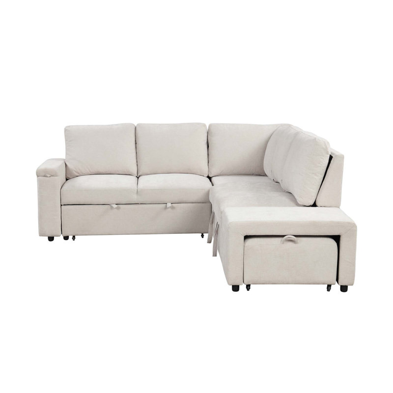 Canapé avec espace de rangement, ports USB et porte-gobelets sur les accoudoirs, Beige