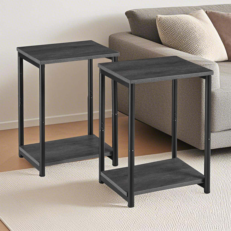 Set Of 2 Side Tables, 2-Tier Sofa Side Tables, Bedside Tables With Steel Frames, For Living Room, Bedroom, Home Office, Industrial Style