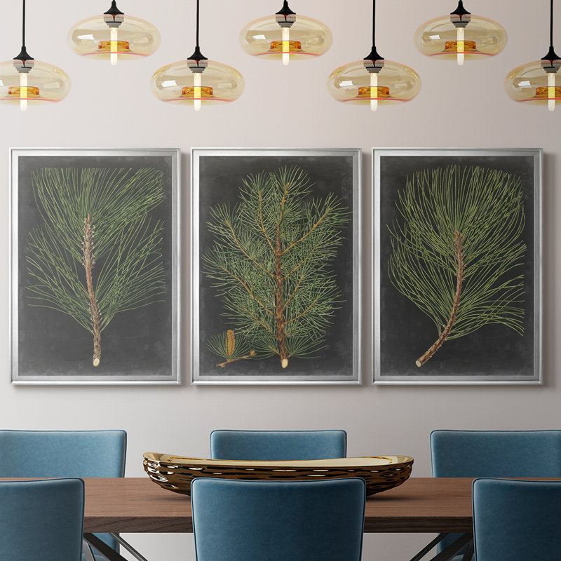 Dramatic Pine I - Toile tendue avec châssis sur mesure - 3 pièces, Argent argent, H 19 po x l 45 po