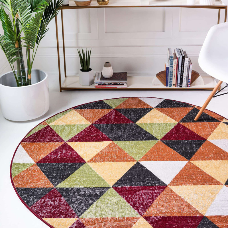  Tapis vert / rouge / gris Argyle, Rond 5 pi 3 po