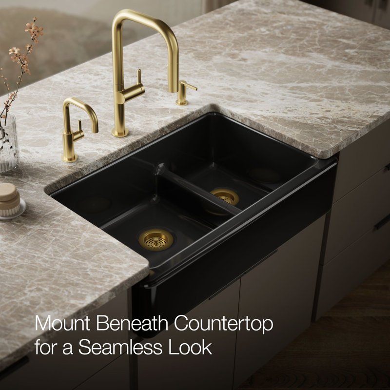 Whitehaven® 36" L x 22" W Double Basin Farmhouse Kitchen Sink, Black Black