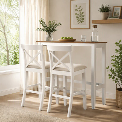 Farmhouse 48"Rectangular Wood Bar Height Dining Set Kitchen Breakfast Nook with 2 Chairs for Small Places
