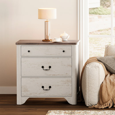 Farmhouse 3-Drawer Dresser,Modern 31.5" End Table With Ample Storage,Wood Wide Chest For Bedroom,Living by August Grove
