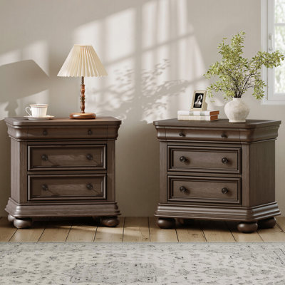 26" Wide Classic Solid Wood 3-drawer Nightstand, Coffee Brown