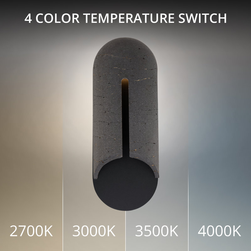 Clog Dimmable 2700K LED Outdoor Wall Light With Color Temperature Switch (2700K/3000K/3500K/4000K), Basalt Stone/Black