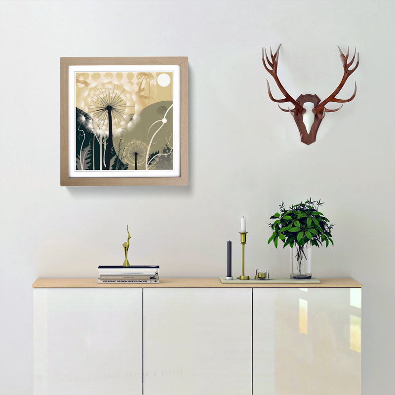 Dandelion Art Deco No.3 - Framed Print, Oak