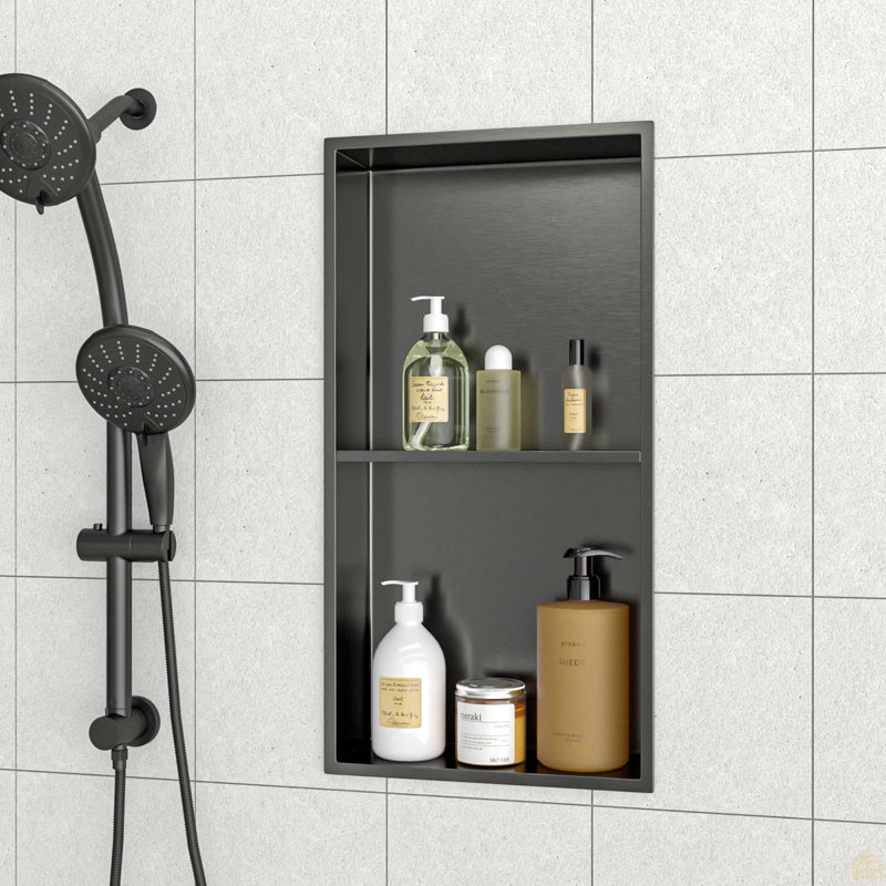 Double tablette 13 "x 25" en acier inoxydable pour niche de douche, Bronze industriel-noir