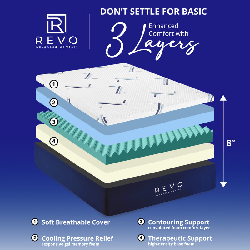Revo Gel Memory Foam Mattress, Twin XL, 8"
