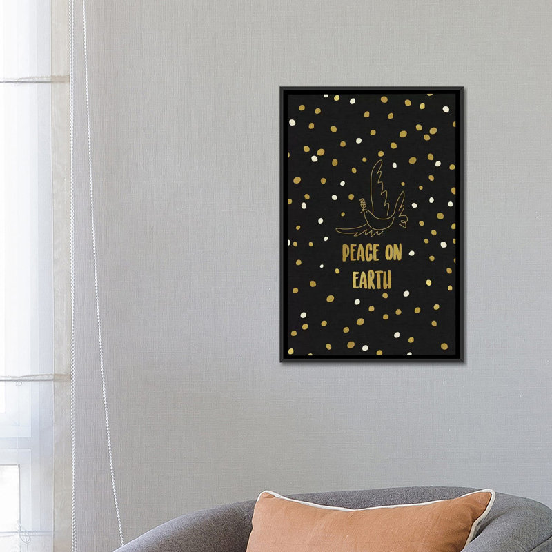 « paix on earth », art textuel sur toile, H 26 po x l 18 po x P 1,5 po, Toile avec cadre noir, Pas de tapis