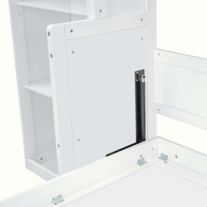 Azfar Murphy Bed with Desk and Bookshelf, Queen, White