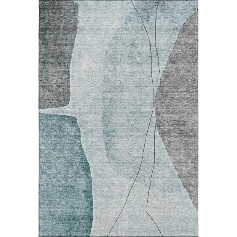 Premium Machine Washable Prisco Teal Rug, Rectangle 3' x 5'
