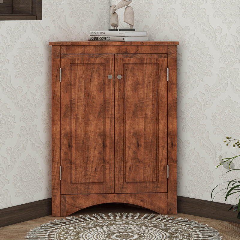 Corner Cabinet With Adjustable Shelves And Doors, Brown