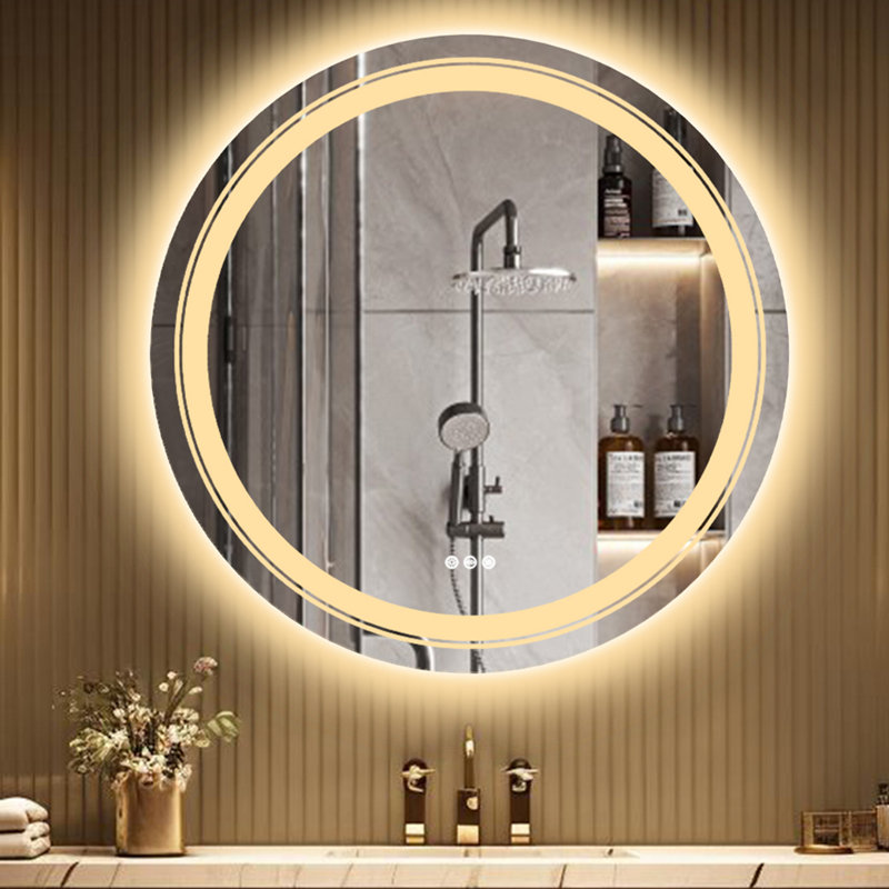 Illuminated Round Bathroom Mirror With Led Lights, 60cm H x 60cm W