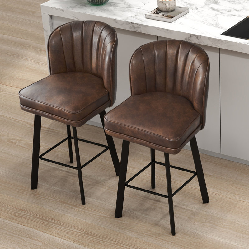 Tabourets de bar pivotants de 26 po à hauteur de comptoir avec dossier, tabourets d'îlot de cuisine avec dossier en coquille capitonné, siège rembourré et pieds en métal avec repose-pieds