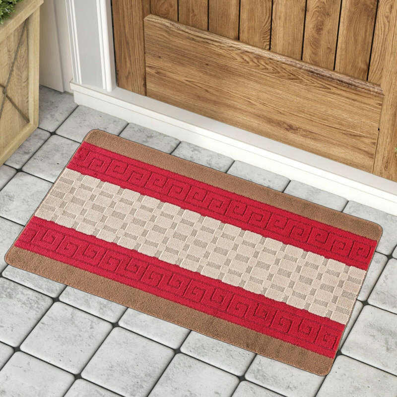 Mariam Non-Slip Striped Doormat, Brown/Red, Rectangle 80 x 50cm