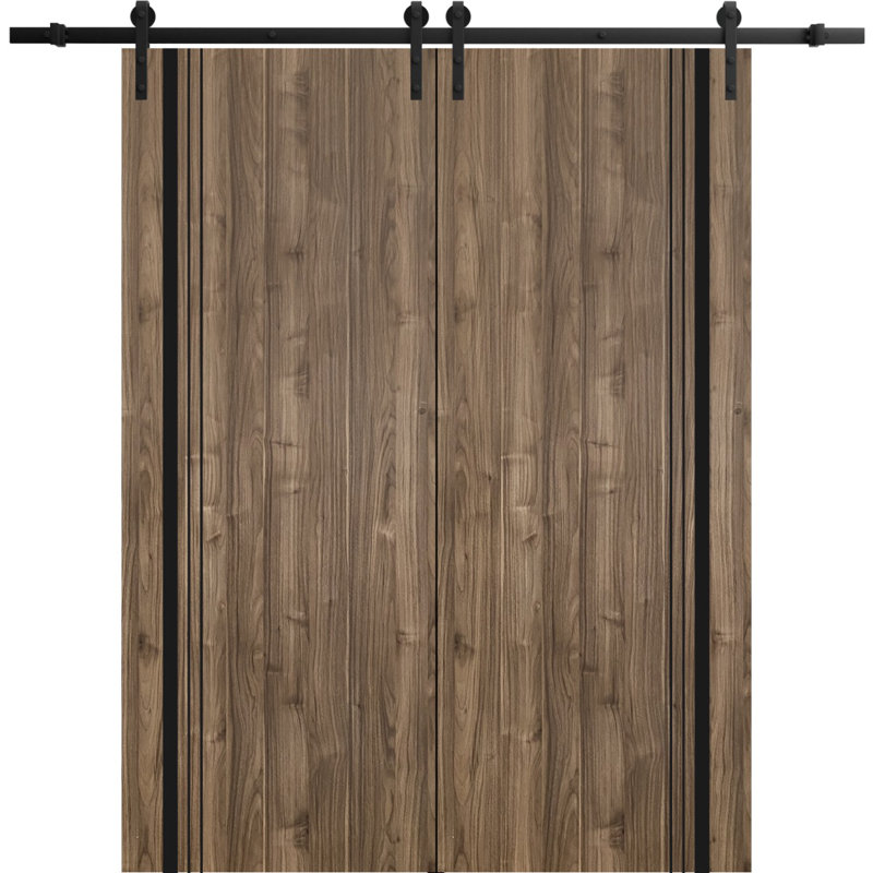 Porte de grange en bois massif massif, Noyer, 36 po x 84 po