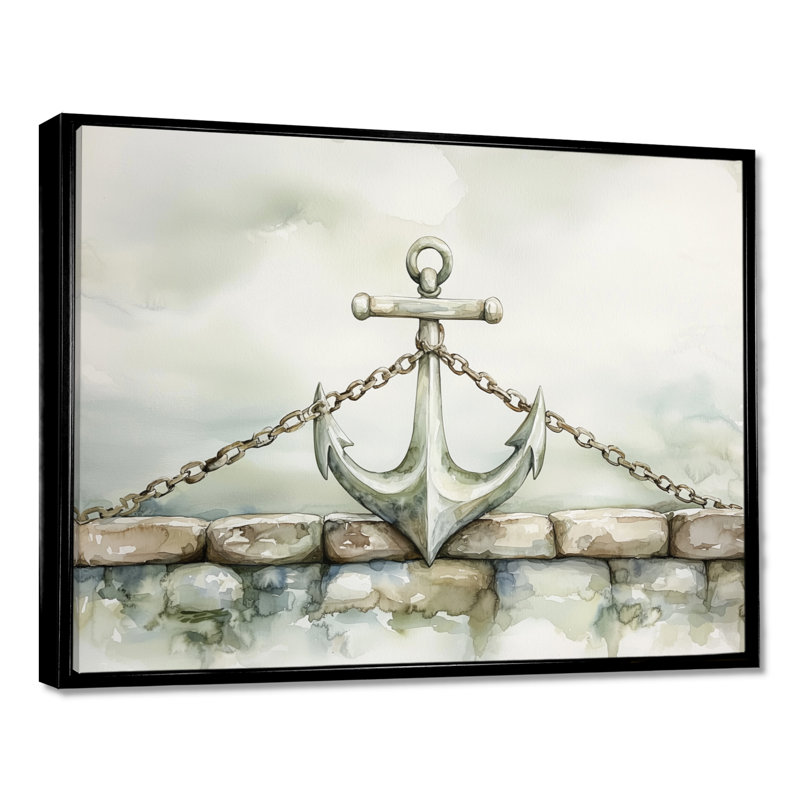 Ancre et chaîne au port II - art mural côtier, Floater Framed Print without Mat, Black, 24" H x 32" W