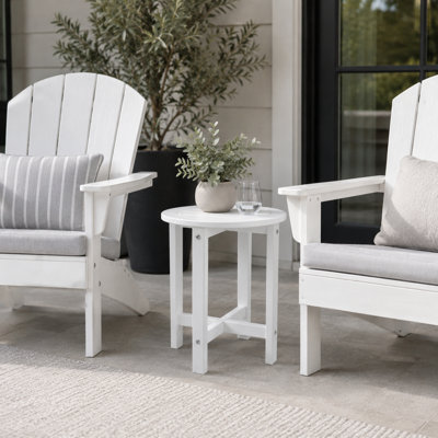 Table de bout blanche en PEHD pour l'extérieur, table de bout ronde pour terrasse toutes saisons 16 po