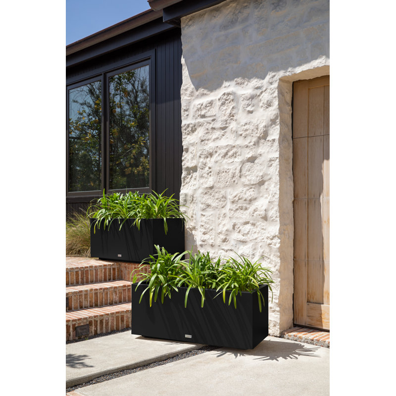 Block Series Long Box Planter, 16” H x 38” W x 15” D, Black