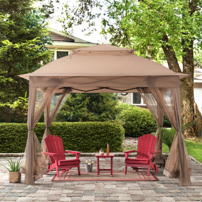 Sunjoy 11x11 ft. Pop-Up Instant Soft Gazebo, Outdoor Portable Steel Frame 2-Tier Top Canopy/Tent with Netting and Carry Bag